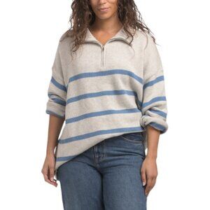 LE LIS Striped Oversized Zip Up Sweater